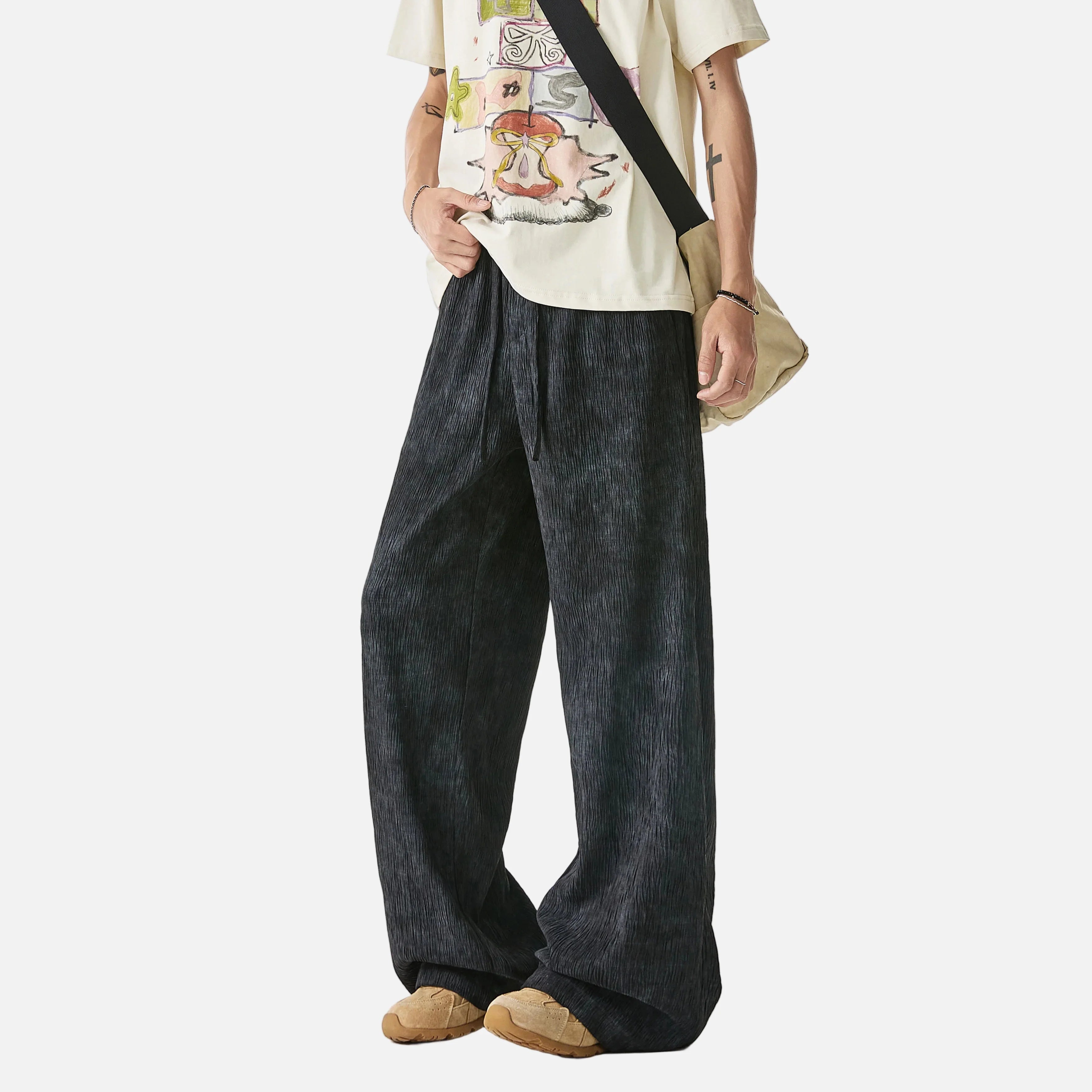 Versatile Textured Tie Dye Wide Leg Jogger
