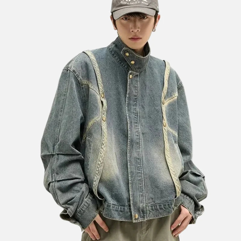 Chic Pleated Stitching Tie Dye Denim Jacket