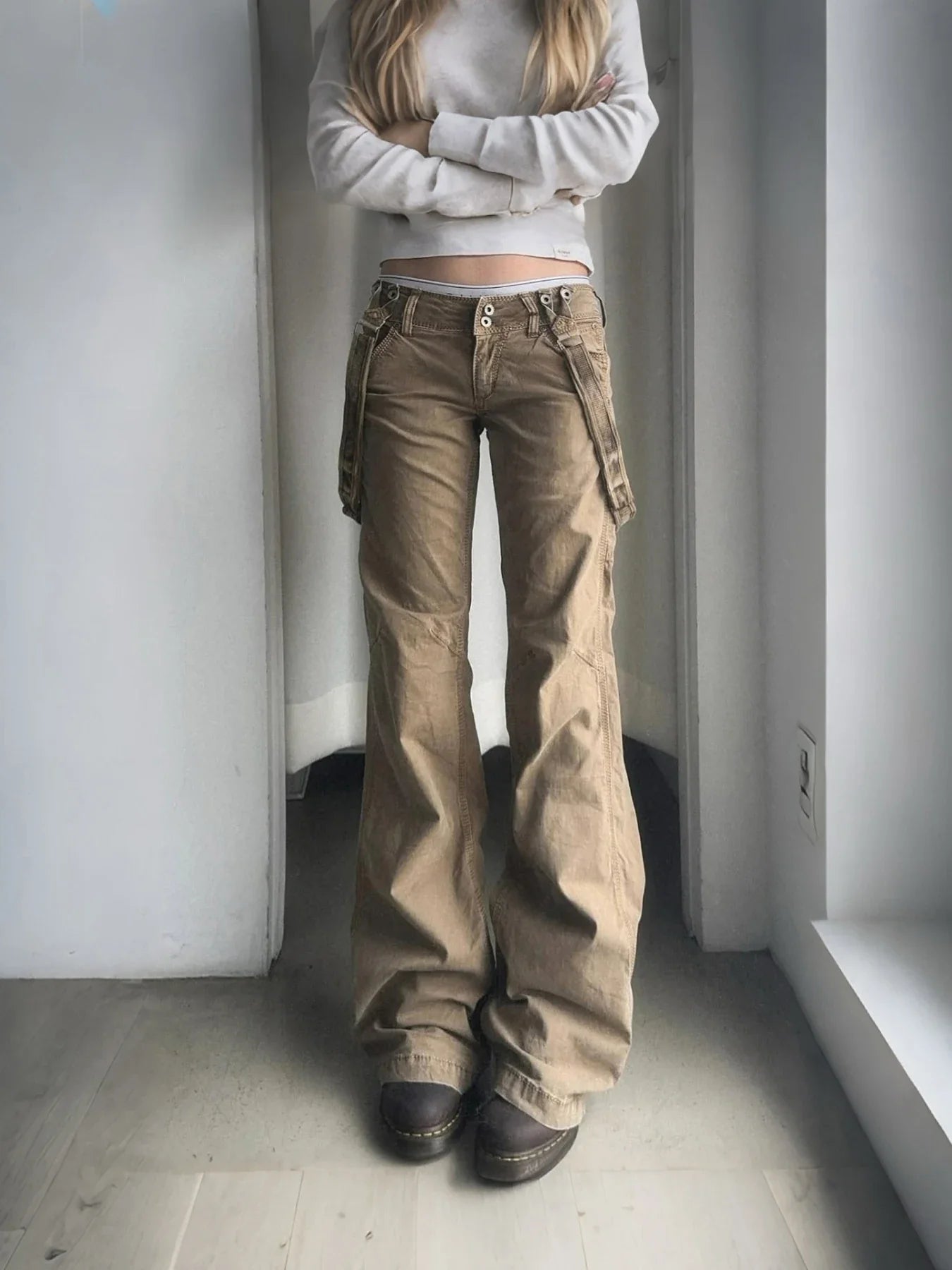 빈티지 그런지 리본 패치워크 플레어 진