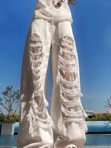 Easy Fit Lace Distressed High Waist Jeans