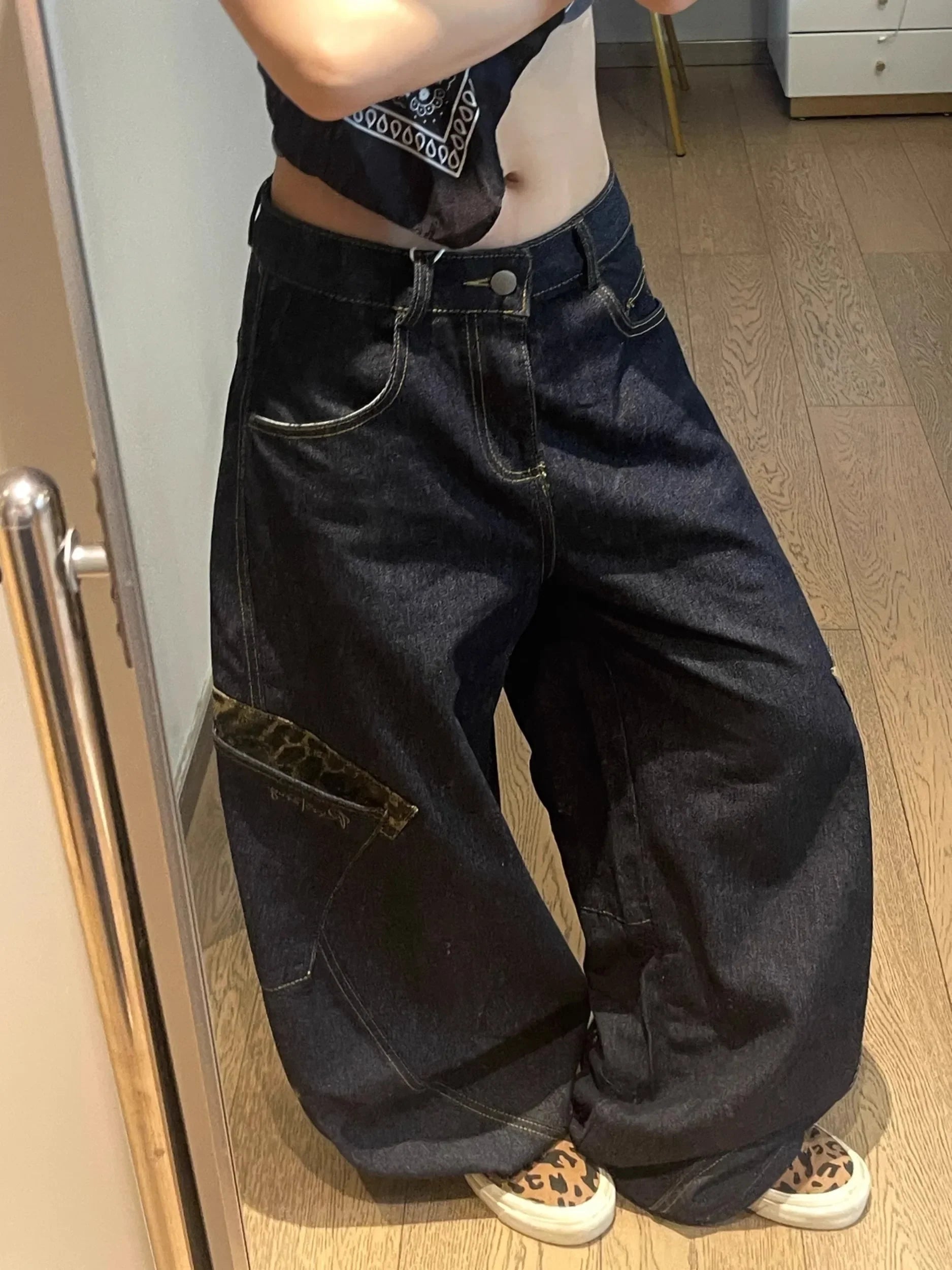 American Style Blue Loose Retro Wide Leg Jeans