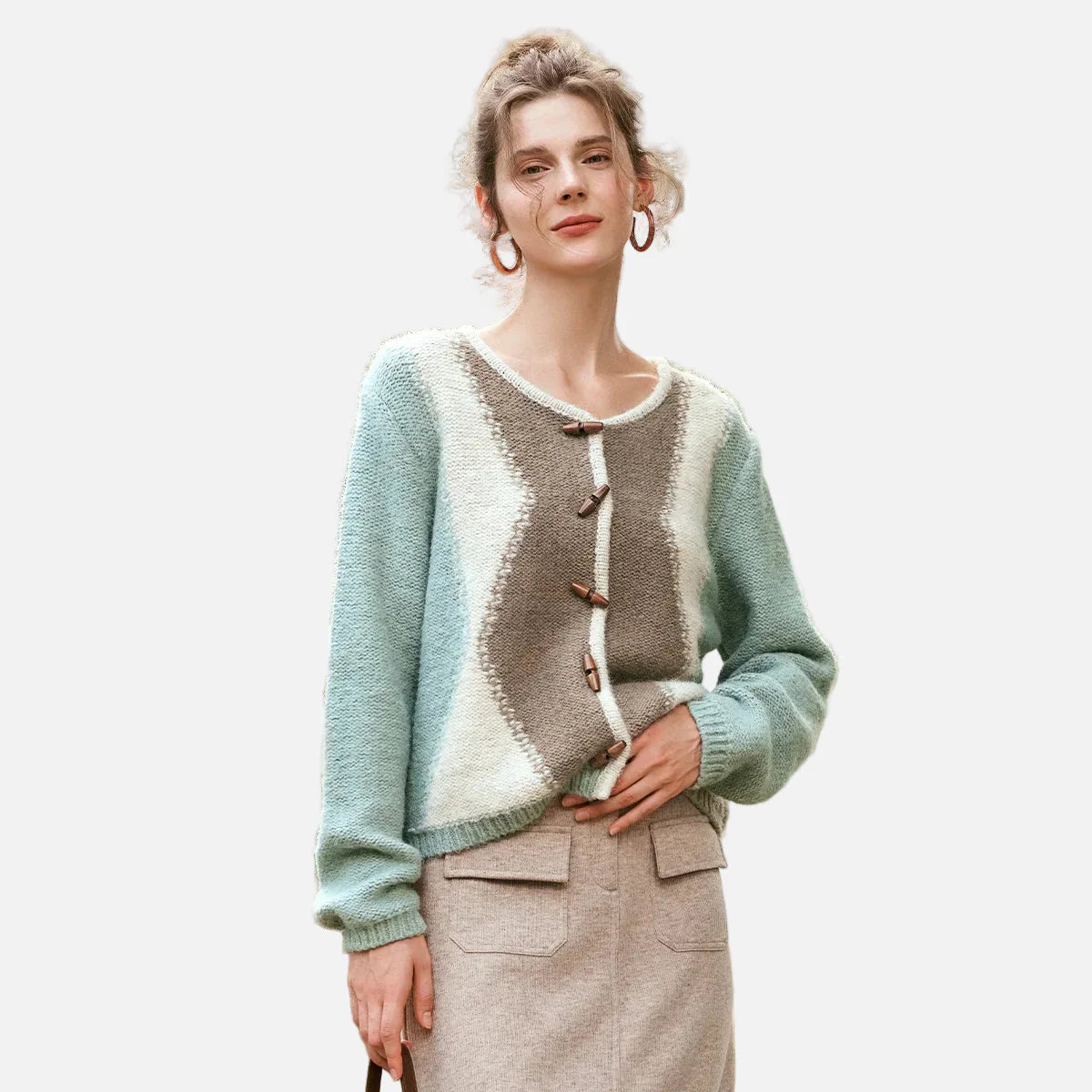 Geometric Knit Hip Hop Crewneck Cardigan