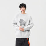 Abstract Unicorn Pattern Knitted Crew Neck Sweater