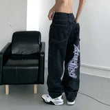Retro-Hip-Hop-Jeans mit Buchstabenprint, gerades Bein