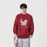 Cozy Horse Print Crew Neck Classic Sweater