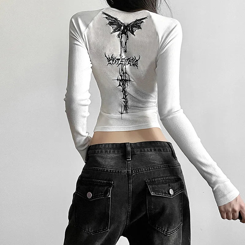 ゴシック ダークアクビ プリント長袖Tシャツ