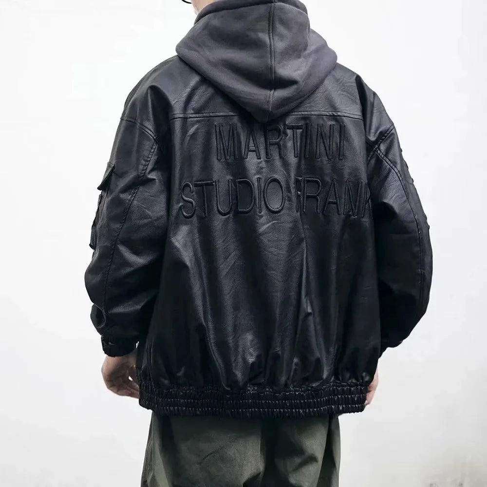 Veste de motard en cuir pour homme, résistante, polyvalente et décontractée