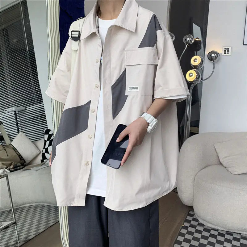Chemise japonaise décontractée et polyvalente à couleurs contrastées