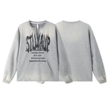 Y2K Retro Langarmshirt mit grauem Buchstabenprint