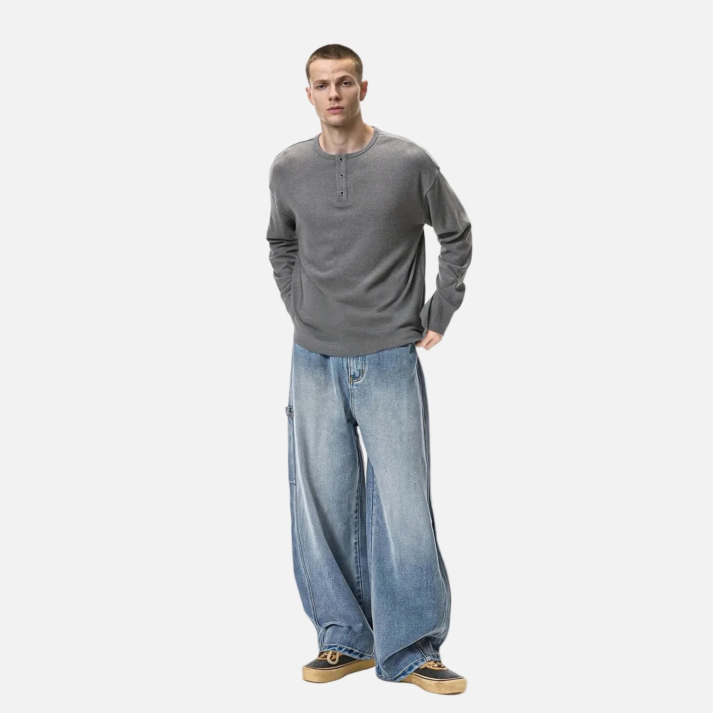 Workwear Washed Wide Leg Denim Baggy Jeans