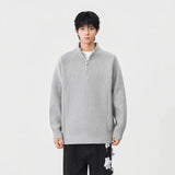 Cozy Ribbed Knit Mock Neck Half Zipper Sweater