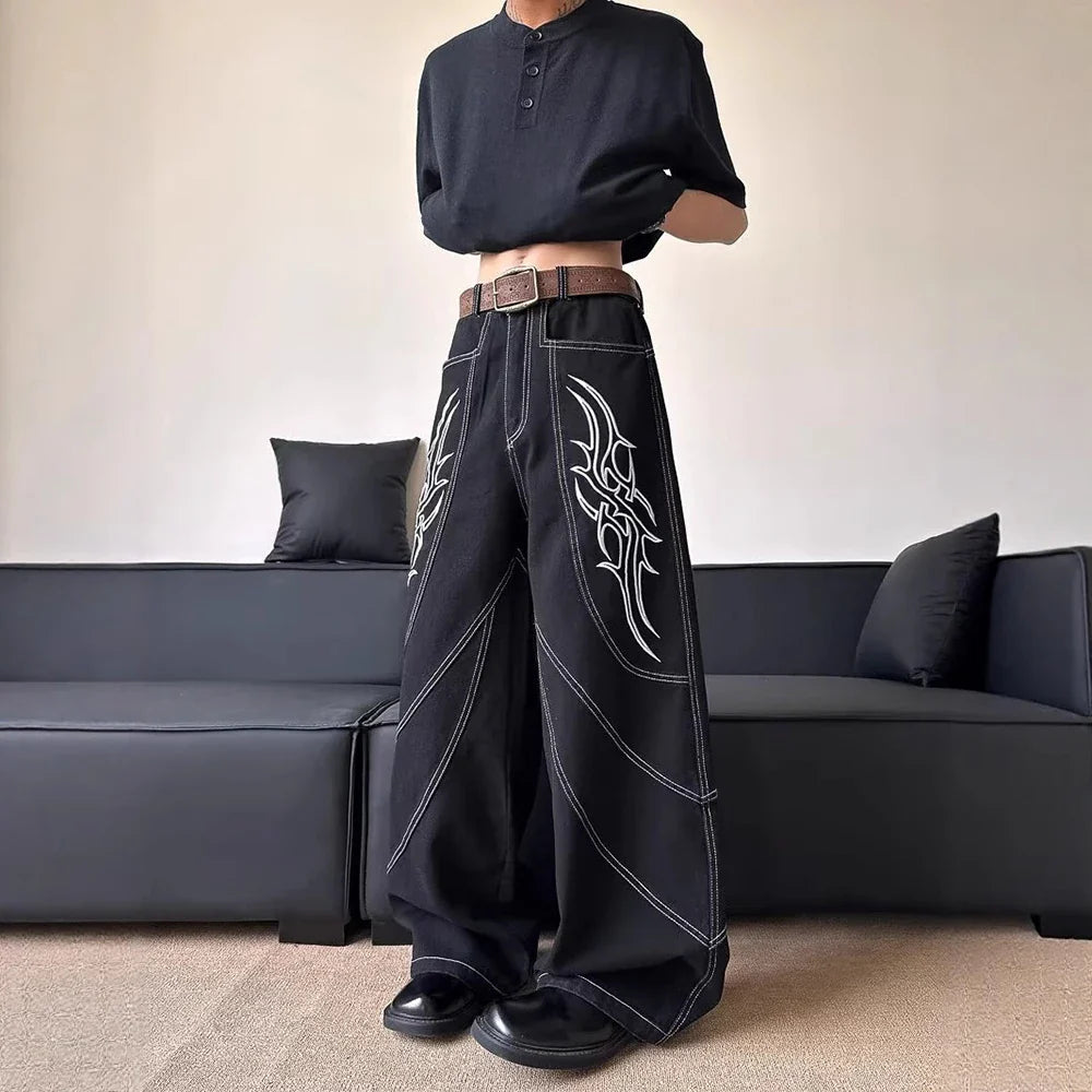 Vintage-Jeans im amerikanischen Stil mit Grafikprint und weitem Bein