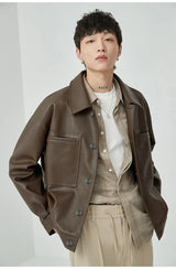 Veste oversize en similicuir marron et noir