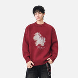 Abstract Unicorn Pattern Knitted Crew Neck Sweater
