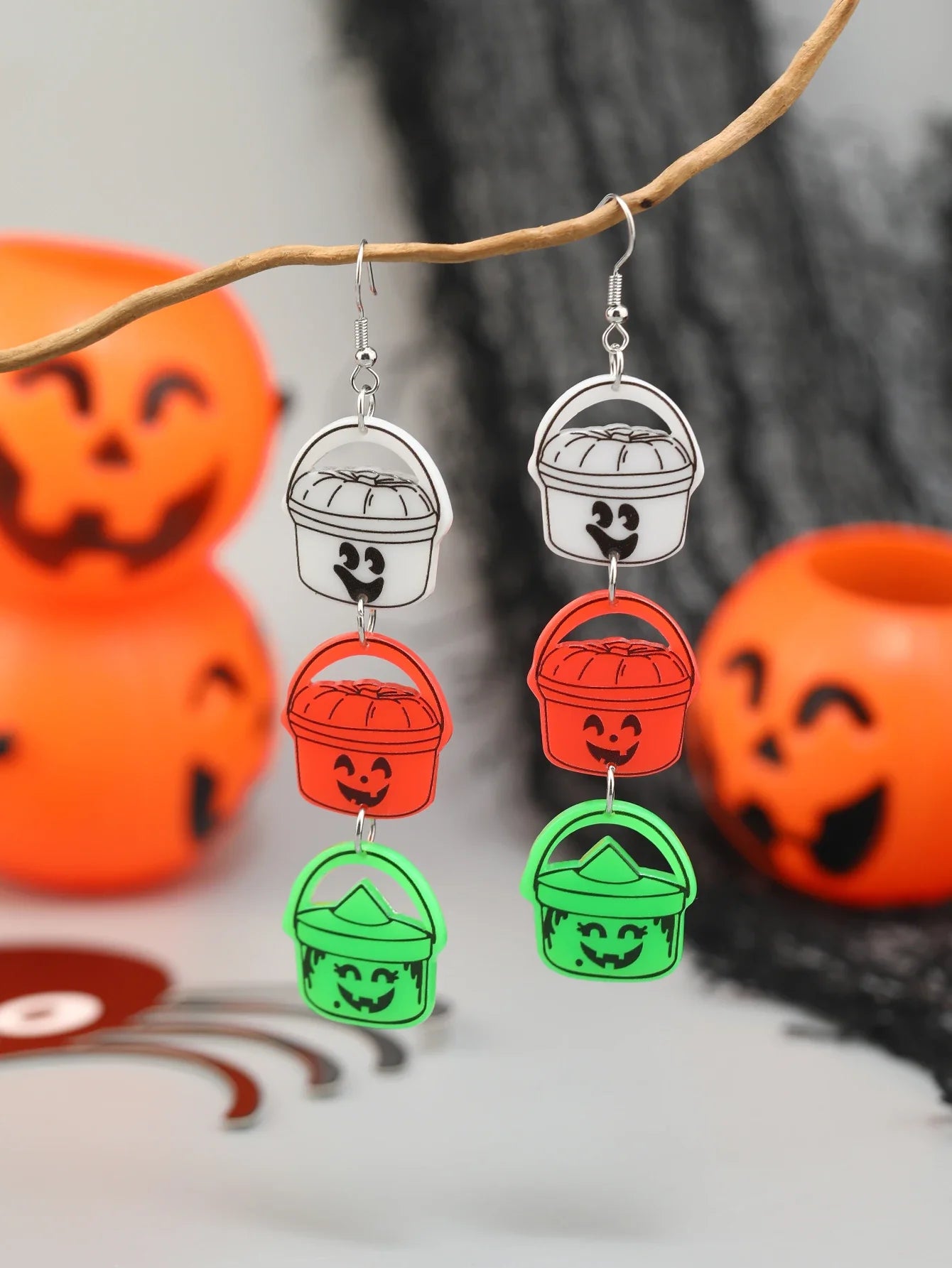 Spooky Halloween Candy Basket Acrylic Earrings