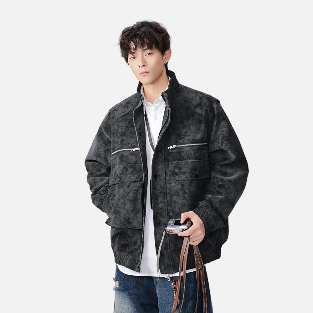 Stylish Distressed Multiple Zipper Leather Jacket