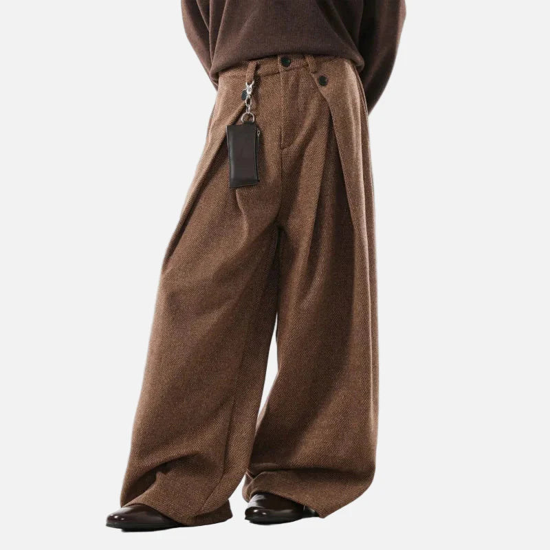 Classic Woolen Pleated Design Suit Wide Leg Pants