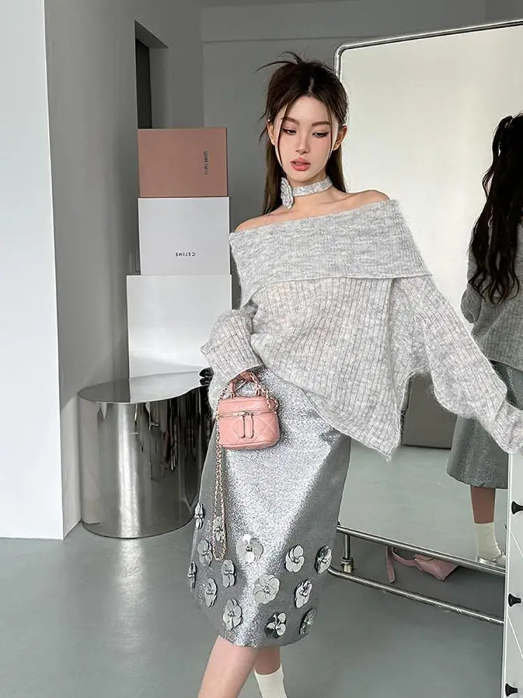 Eleganter schulterfreier Strickpullover für Damen