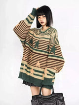 Y2K Starry Strips Oversized Sweater