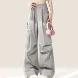Pantalon cargo gris taille haute élastique pour femme