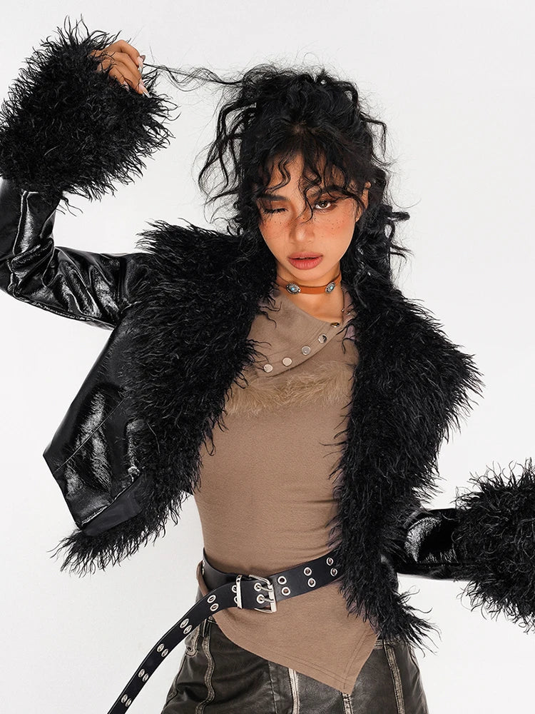 Women Gothic Winter Faux Fur PU Leather Jacket