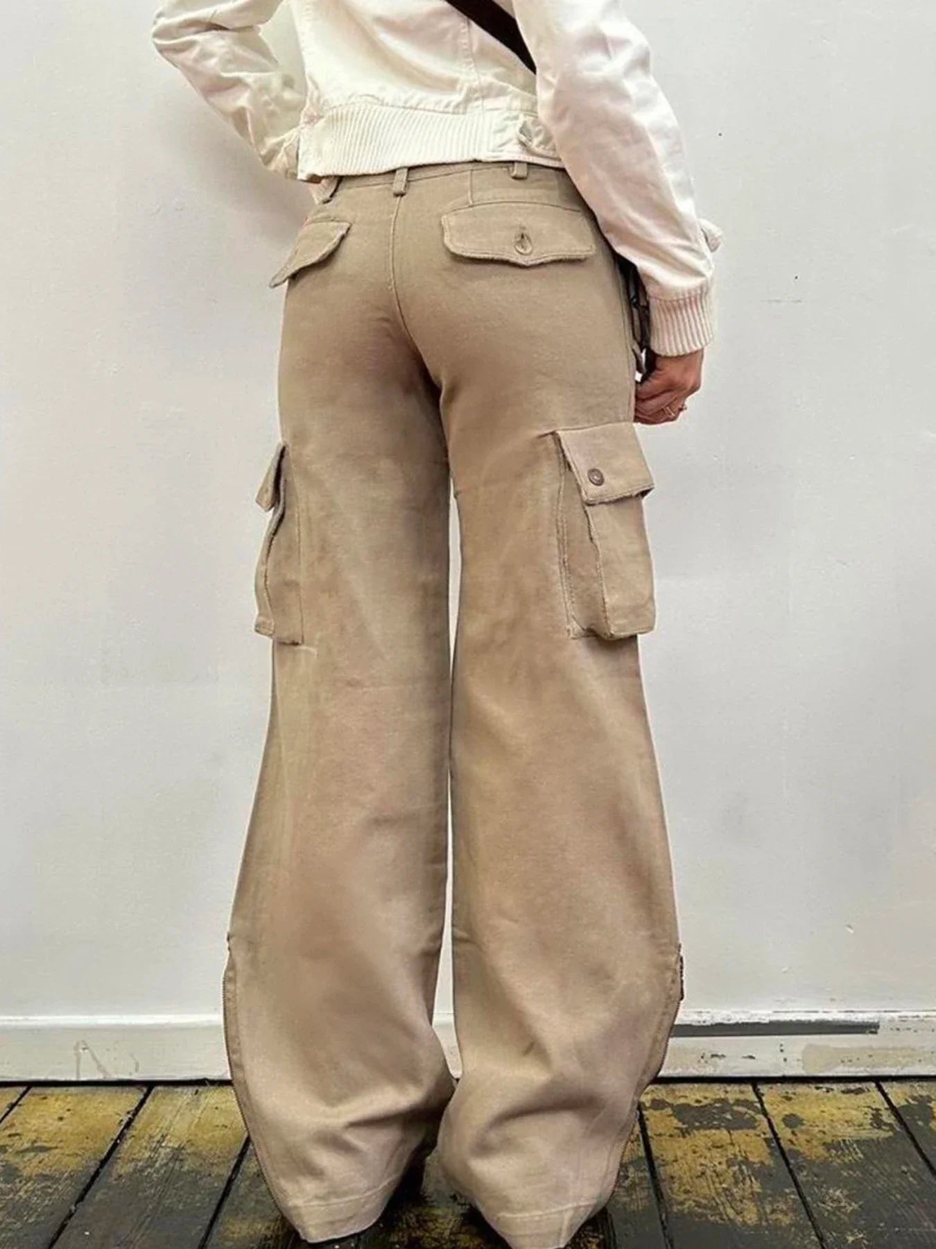 빈티지 카키 플레어 패치워크 데님 진