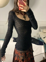 Yedinas Gothic Black Sheer Long T-Shirt