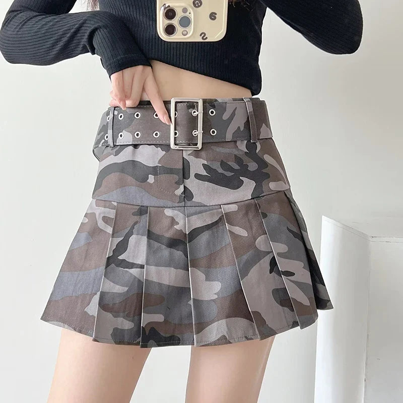 Pleated Camouflage Mini Skirt