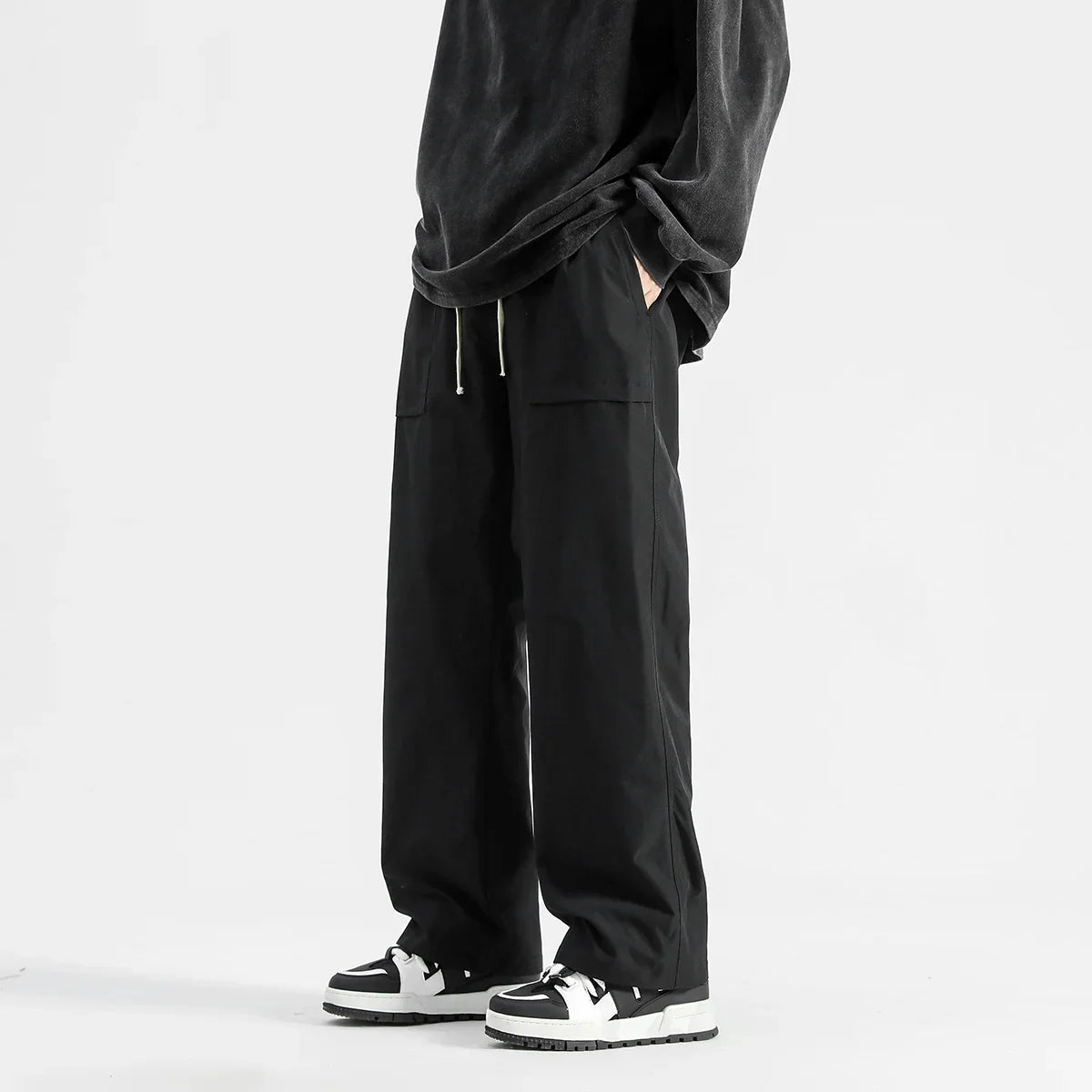 Pantalon cargo à jambes larges et cordon de serrage
