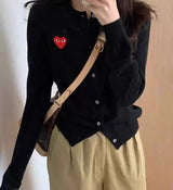 Y2K Heart Patch Button-Up Sweater