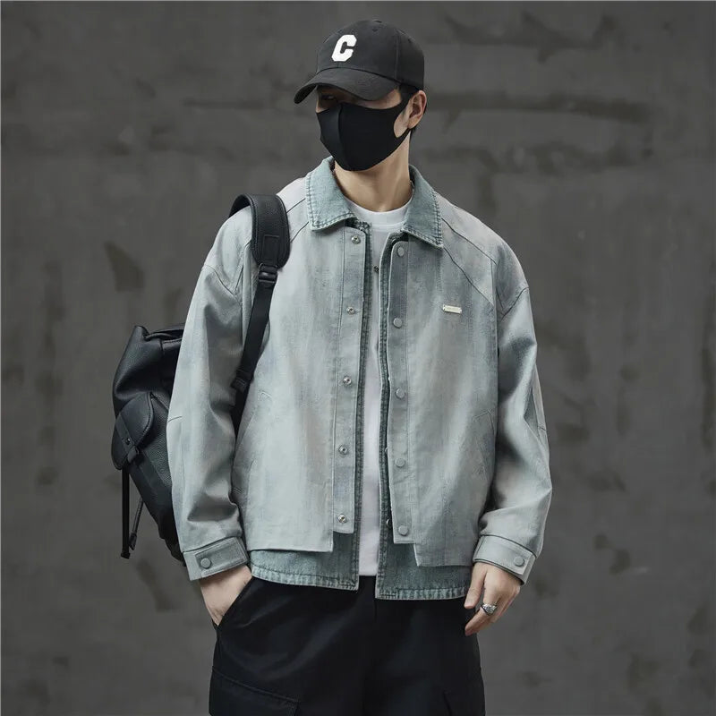 Veste bomber en jean style coréen rétro ample