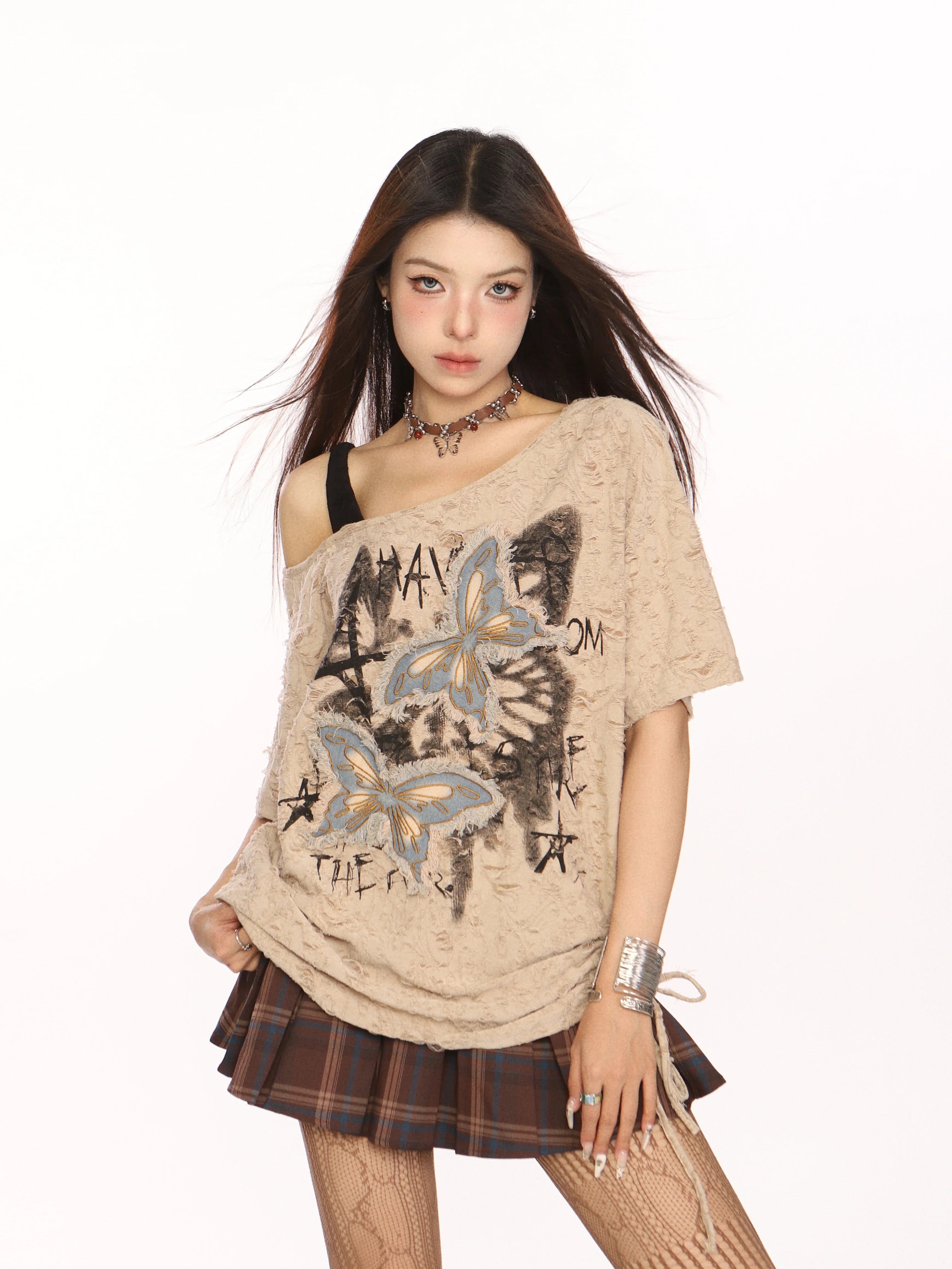 Butterfly Print Oversized Short Sleeve T-Shirt