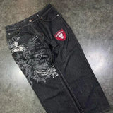Y2K Embroidered Wide-Leg Jeans