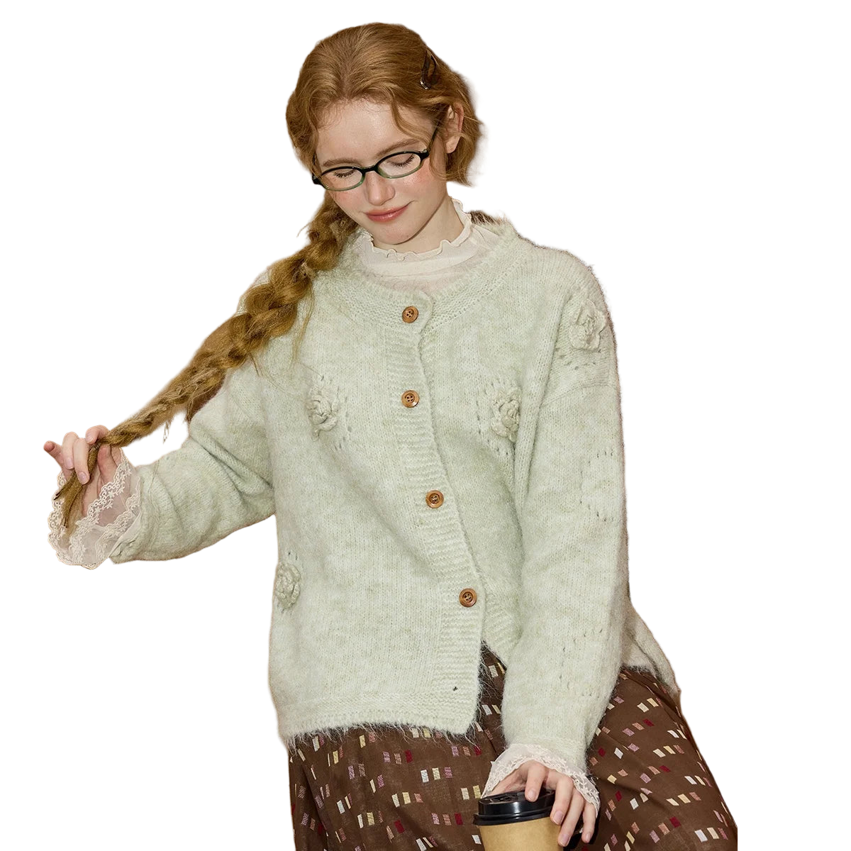 Women’s 3D Floral Plush Knit Cardigan