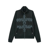 Grunge Aesthetics Tattoo Print Zipper Shirt