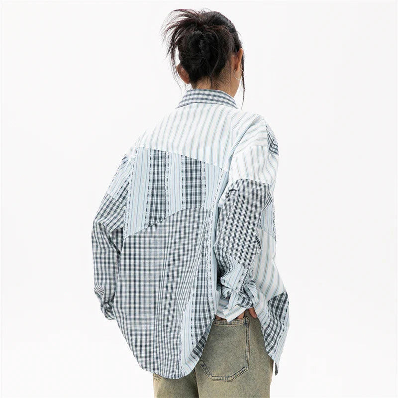 Chemisier oversize à carreaux patchwork pour femme