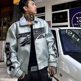 Veste de moto en cuir brodé rétro punk
