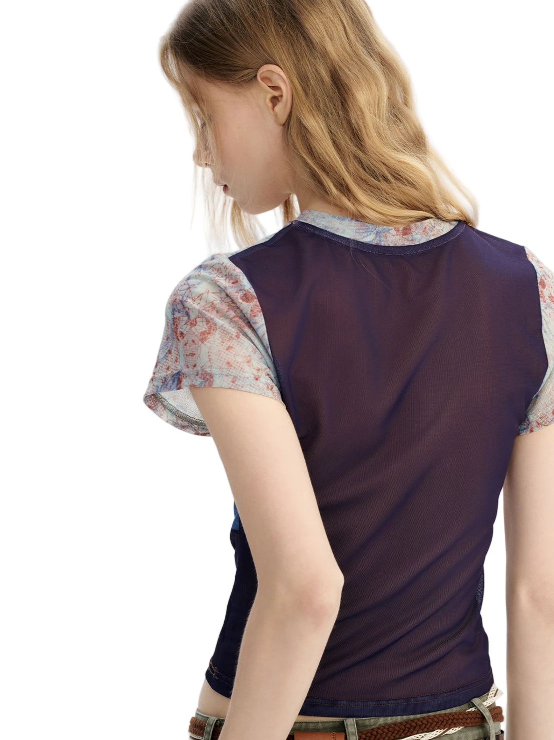 Y2K Cat Graphic Mesh Crop Top