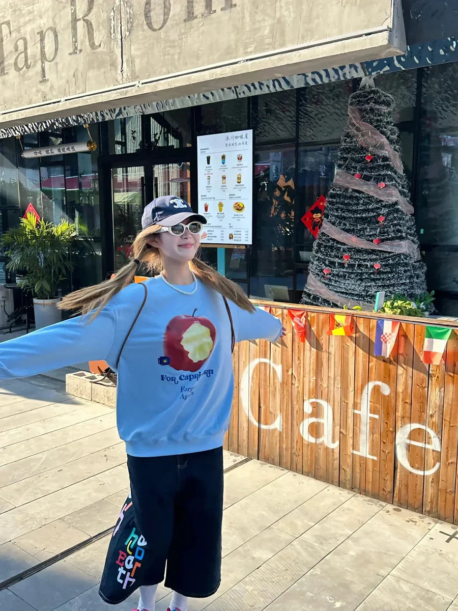 Vintage Letter Print Wide Leg Washed Denim Jorts