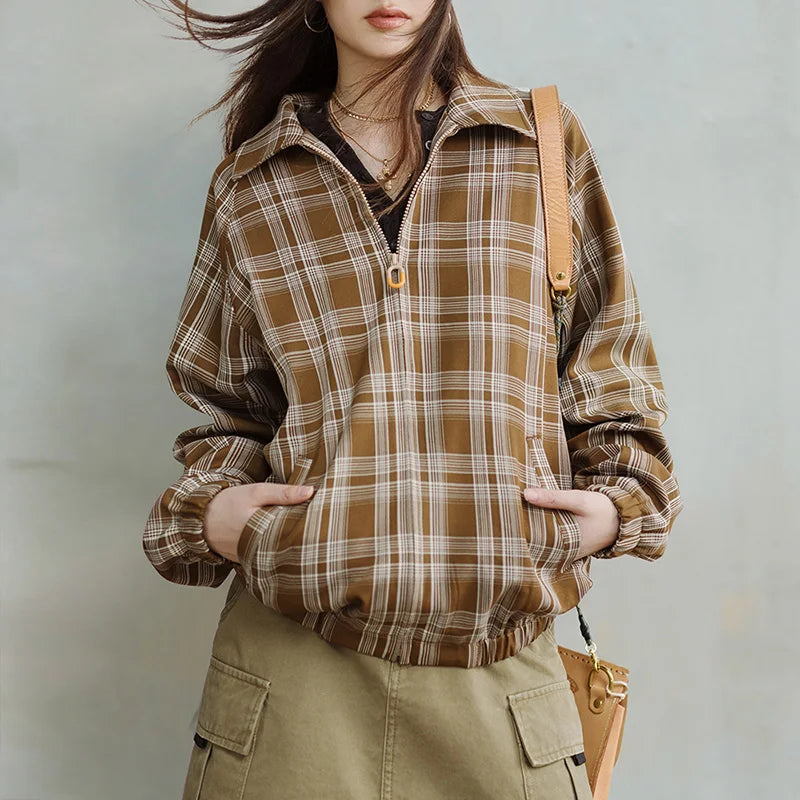 Vintage Retro Plaid Khaki Autumn Jacket