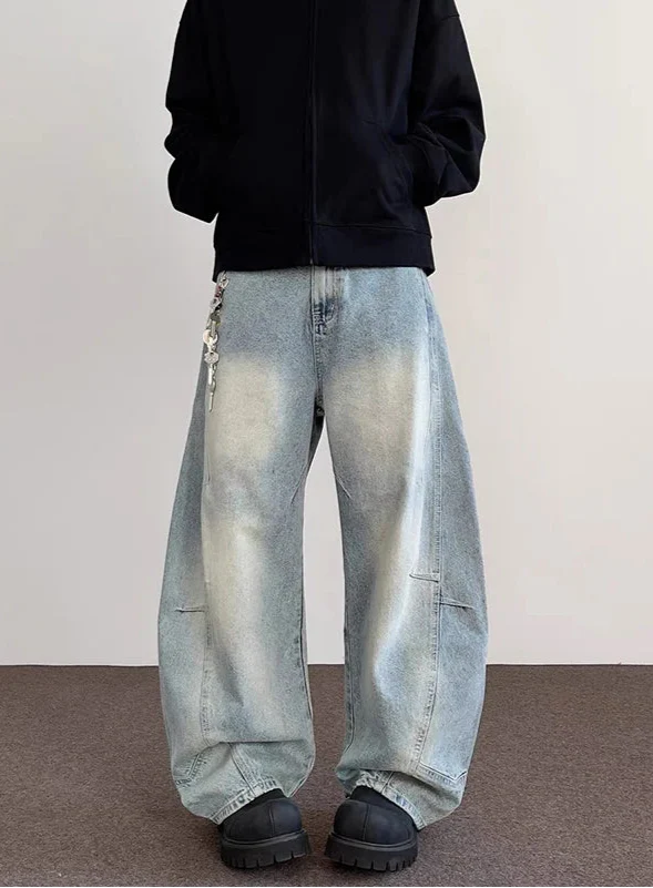 Jean ample bleu d'été, taille haute et décontracté