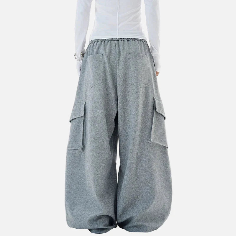 Breathable Solid Color Pleated Cargo Sweatpants