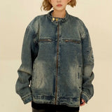 Loose Blue Denim Jacket with Pockets