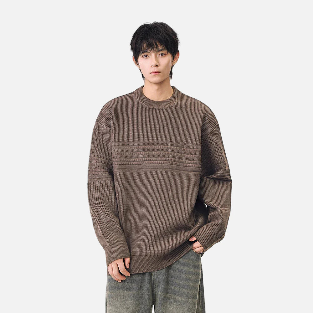 Cozy Textured Striped Crew Neck Sweater