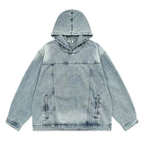 Casual Retro Washed Handsome Denim Hoodie