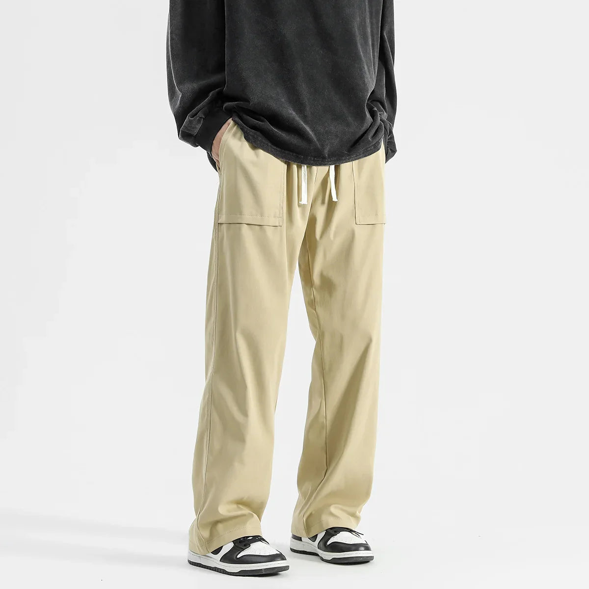 Pantalon cargo à jambes larges et cordon de serrage