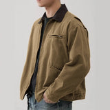 Veste de travail vintage délavée à col rabattu