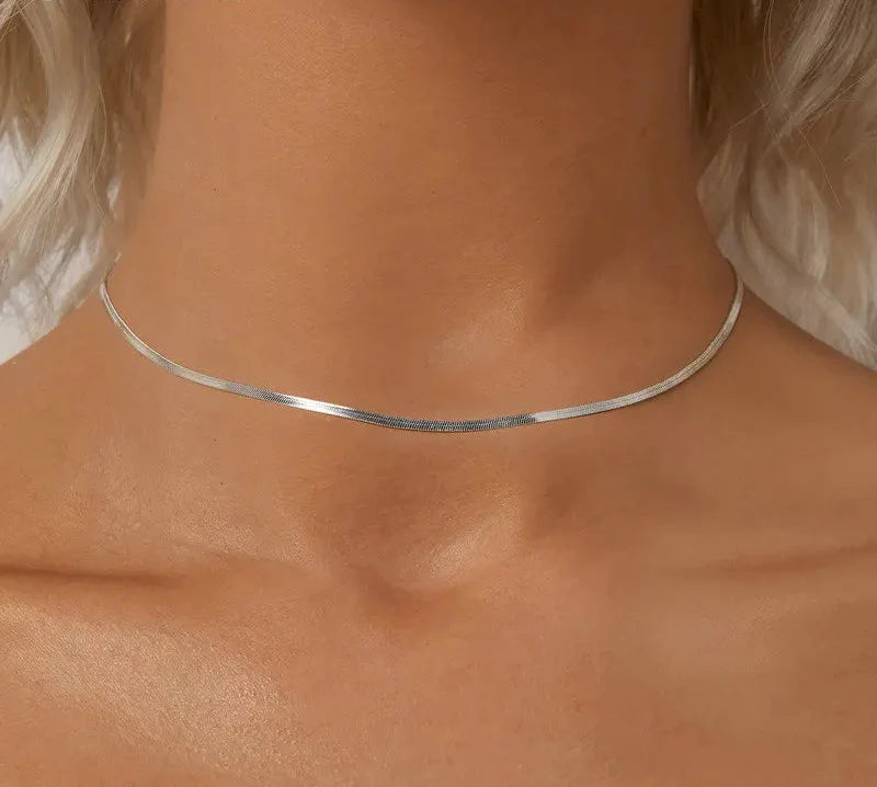 Dainty White Gold Plated Snake Chain Necklace
