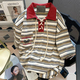 Vintage-Poloshirt mit Streifenmuster und Schnürung