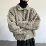 Veste en fourrure douce et polyvalente à revers tricotés pelucheux
